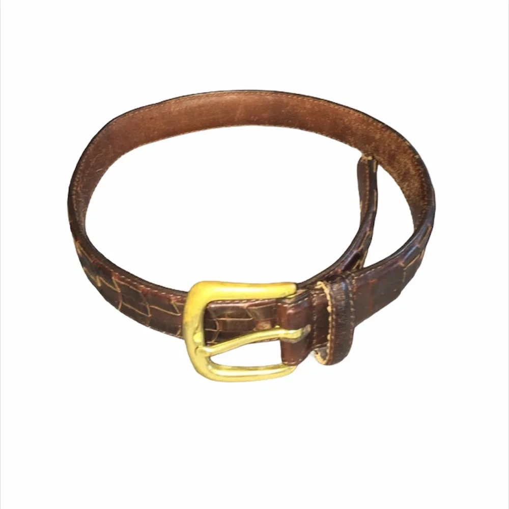 Brown Leather Belt with Brass Buckle
